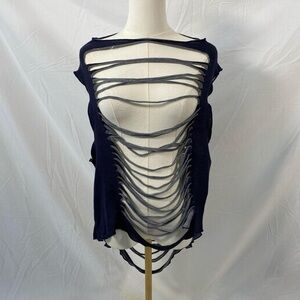 Cleo Apparel navy blue mesh top open back side slits size large indie sleaze y2k